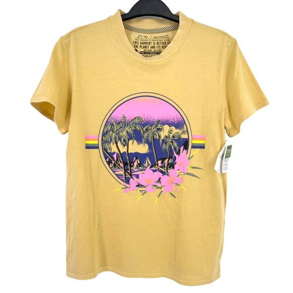 Volcom Lock It Up Retro Hawaiian Print T-Shirt Size XS Gold Yellow - Picture 1 of 6